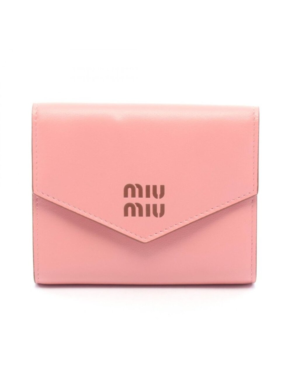 Miu Miu Trifold Wallet Softy Logo Pink Brown Leather